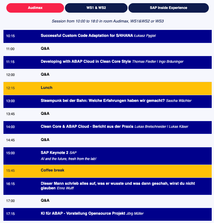 tobiashofmann's tweet image. ABAPConf Europe 2024 agenda

Morning: registration &amp;amp; keynote

Followed by: 2 tracks full of amazing content from the community. And 1 track with content provided with the help from SAP

In the evening: outlook at ABAPConf 2024 in December and of course: party!