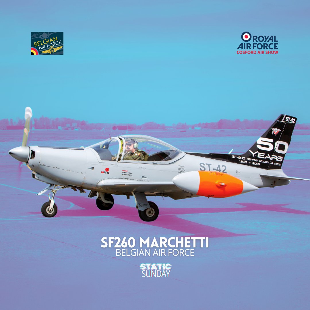 🛩It's #StaticSunday! As we count down to 9th June, we’ll announce our static aircraft displays that will be on the ground at Cosford
🤩We're delighted to welcome the @BeAirForce  SF260 Marchetti🇧🇪 on static display
Tickets cosfordairshow.co.uk/tickets
📸Hugo De Groote
#Cosford24