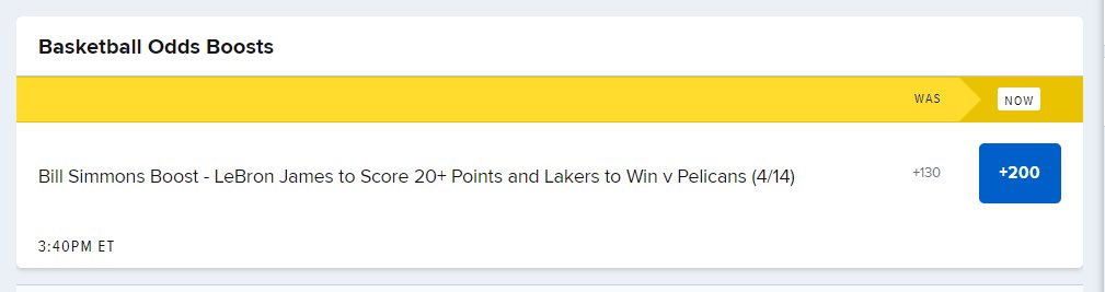 Such a fun NBA day ahead… time to boost something! The Lakers need a win in NO to lock down 8th, otherwise they will almost def drop to 10. Classic big game LeBron spot. The parlay… —Lakers +120 to win —LeBron 20+ pts Boosted to +200 - find it on BOOSTS on @FDSportsbook