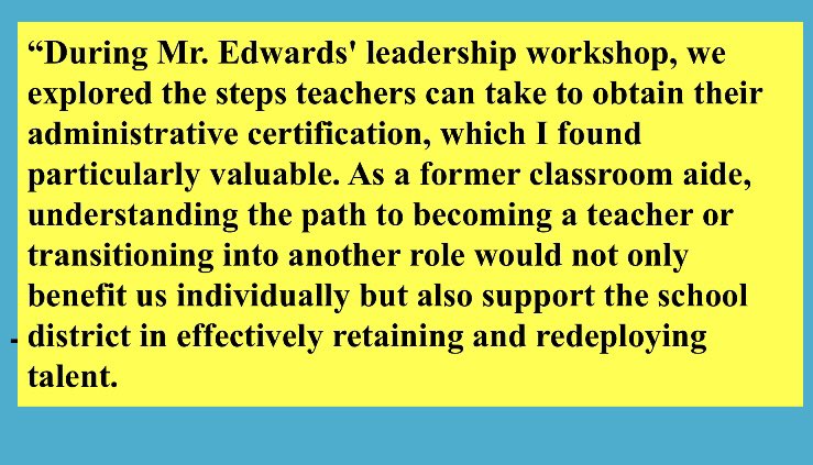 Last Month we had our first ever district EdCamp! I presented a session on Leadership! Strategies obtaining getting to that interview, and strategies once you’re in that chair! Testimonials from some colleagues! 

#BeKindWorkHardBeGreat
#edcamp
#Education
#LeadershipMatters