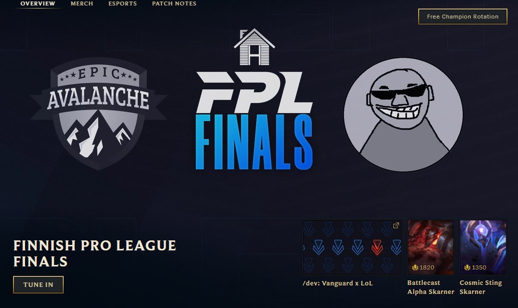 Feels good to be on the frontpage of league client :D Come and watch us on twitch.tv/finnhouse