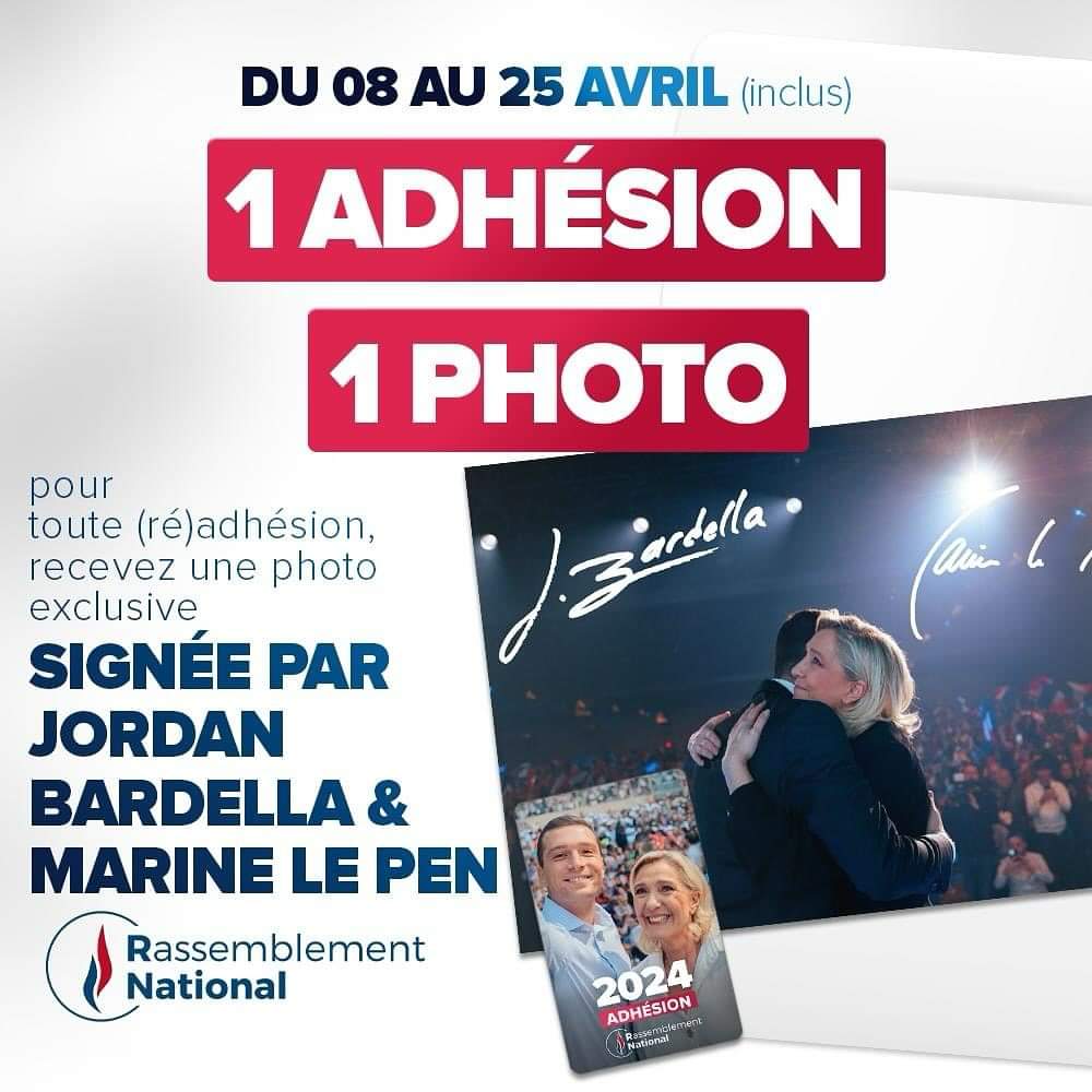 C’est le moment de nous #rejoindre et de recevoir la photo signée de Jordan Bardella et Marine Le Pen 🇫🇷🇫🇷

Nous vous attendons nombreuses et nombreux 🙏🏻🙏🏻

#adhesion #RN #landes #jeunesse