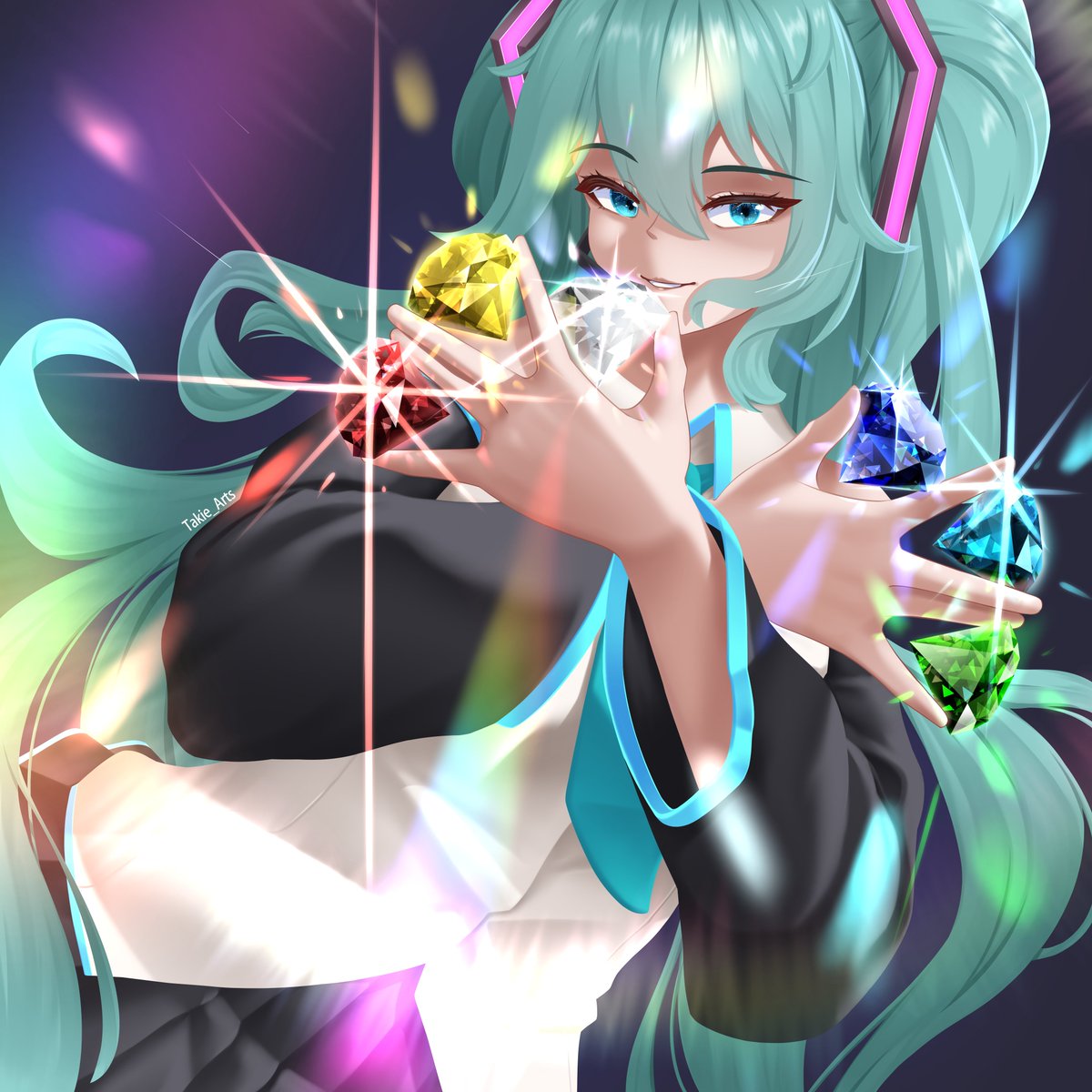 Hatsune Miku with Chaos Emeralds P@treon reward for @MeloettaBros9