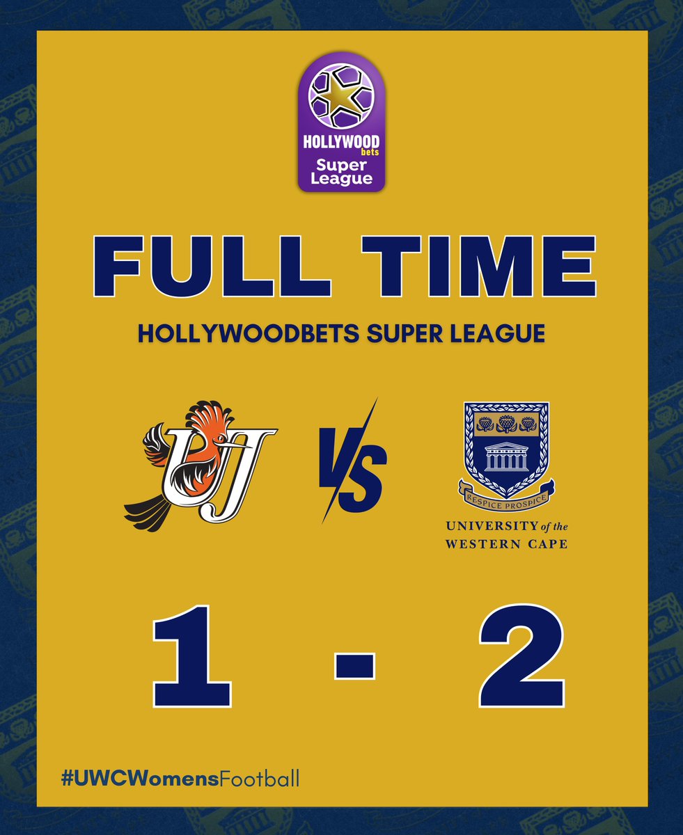 FULL-TIME 

The Blues emerge victorious! Goals from Holweni and Gamede make the difference this afternoon. 

#UWCWomensFootball | #HollywoodBetsSuperLeague