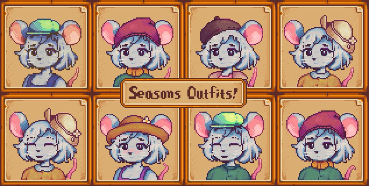 AnPixelArtist's tweet image. I forgot to share but the re-sprites are ready! You can search for it in nexus as Hat Mouse Lacey, you will get both versions there if you want to try it! 

#pixelart #anime #StardewValley