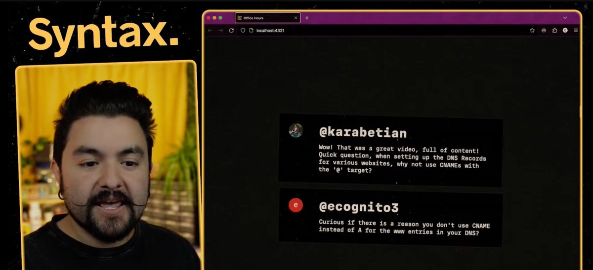 Hey that's me popping up on a <a href="/syntaxfm/">Syntax</a> video about #selfhosting.
CJ from <a href="/coding_garden/">Not Coding Garden</a> is killing it btw. Keep up the great vids!