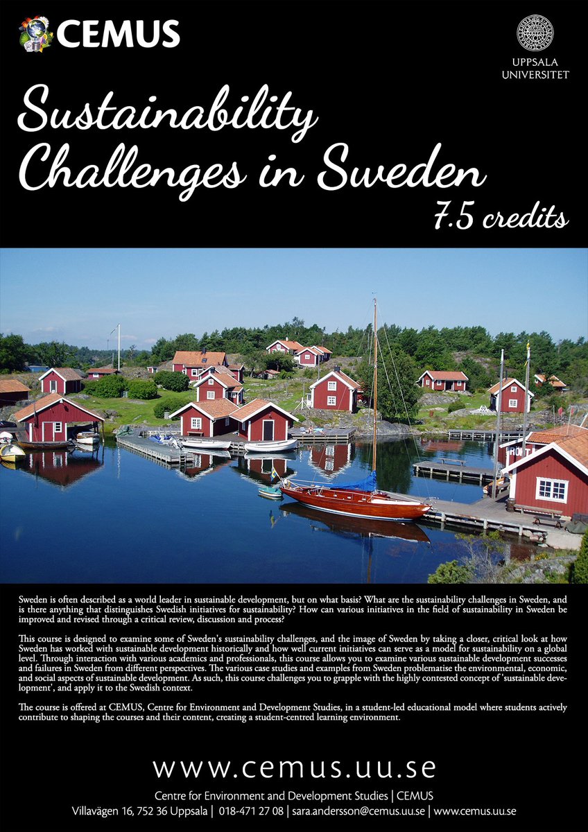 CEMUSUPPSALA's tweet photo. Get a better understanding of Swedish sustainability and how those examples could be used in  other parts of the world! Once a week evening campus studies during the  whole autumn 2024 semester, read more and apply here: https://t.co/ObLeZr4SkM

Application deadline April 15. https://t.co/h5CxLnFzZv