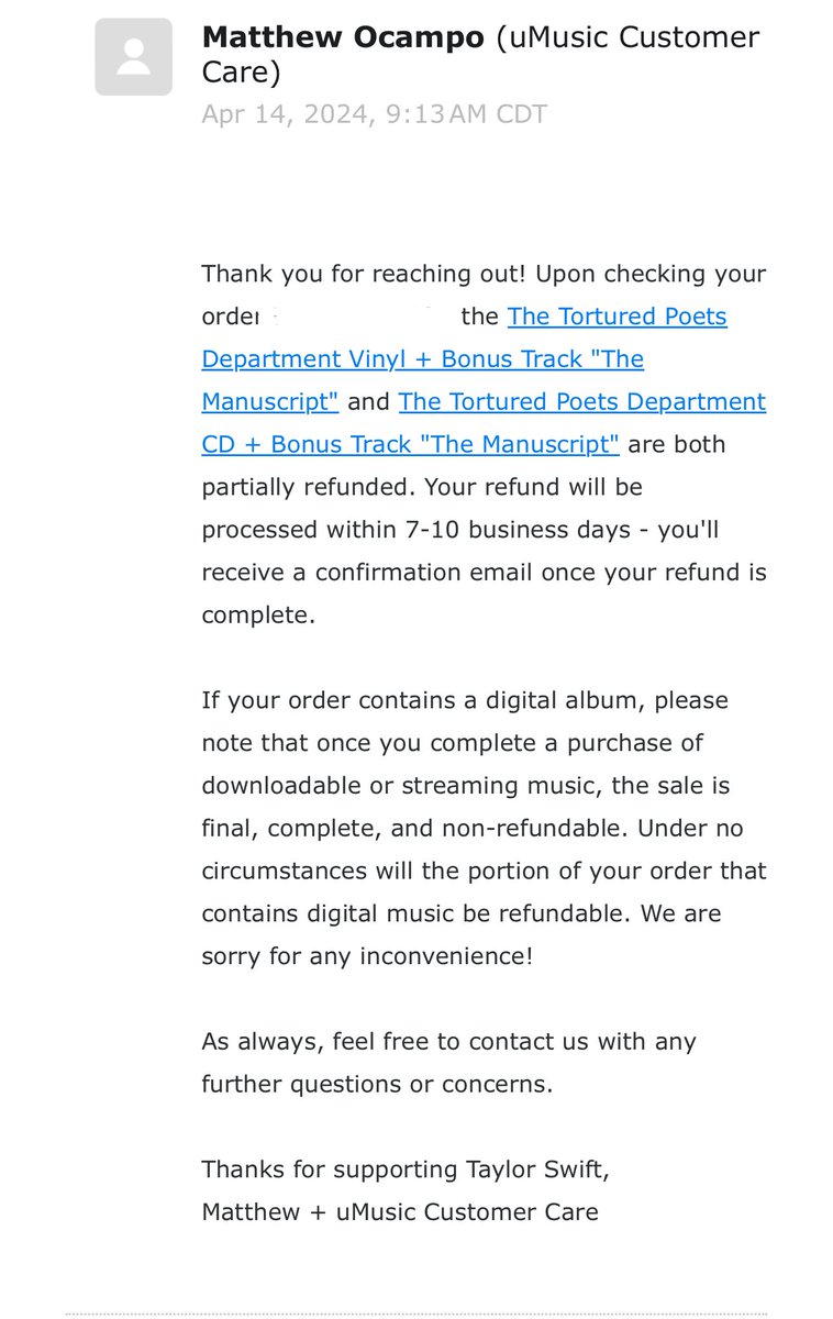 rxmnova's tweet photo. @helen2015aa @jass13_02 @swiftpitch_py they replied with this! no explanation on why wasn’t my shipping refunded. i’ve sent them a follow up email, hopefully i’ll get an explanation soon. will keep you updated :) https://t.co/TMhgHjb1Sa