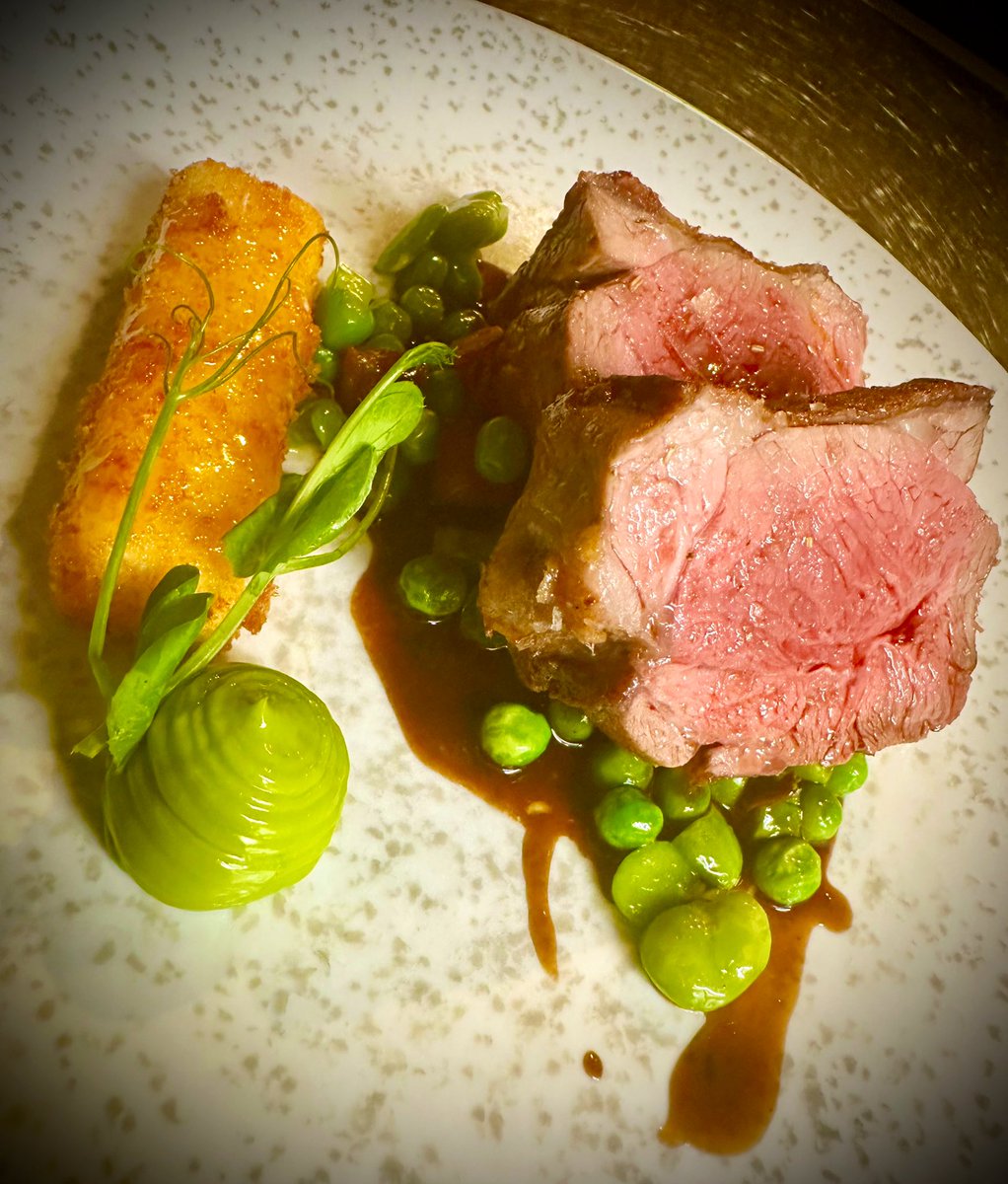 Roast Irish rump of lamb, peas, mint, honey & truffle feta, jus #proper #spring