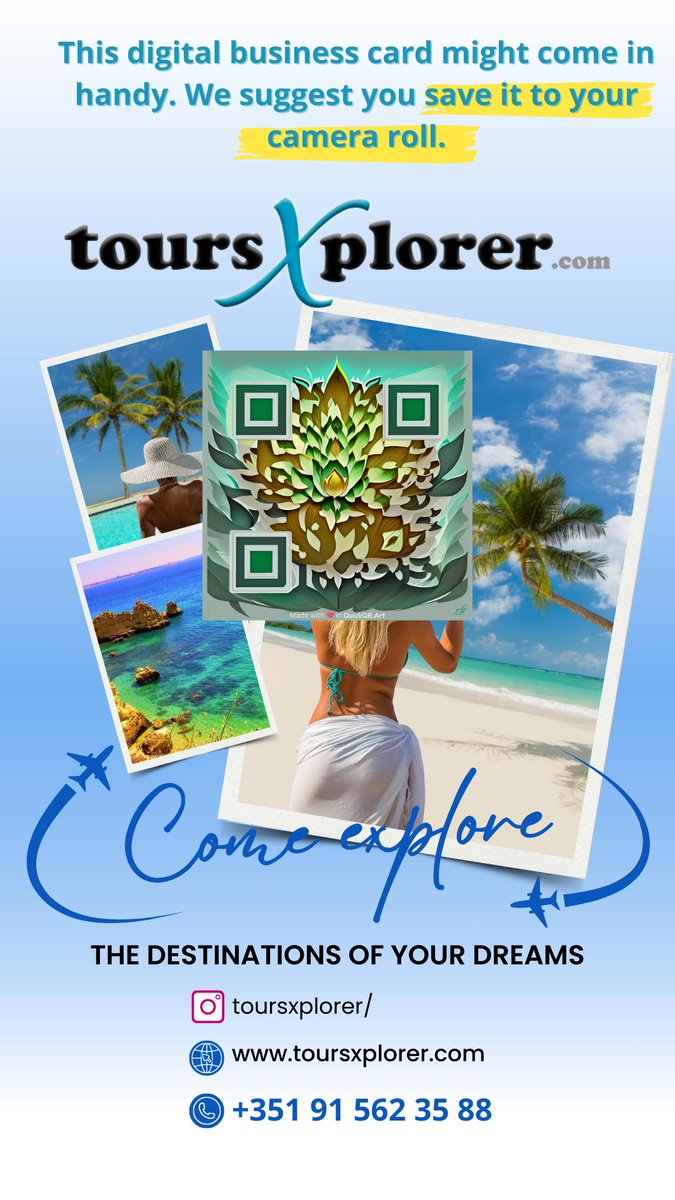 ✅ This digital business card might come in handy. We suggest you save it to your camera roll.

Instructions:

1: save to your camera roll 📷

2: Click on the QR and keep pressing to open our website whenever you want to look for things to do wherever you travel. 👍