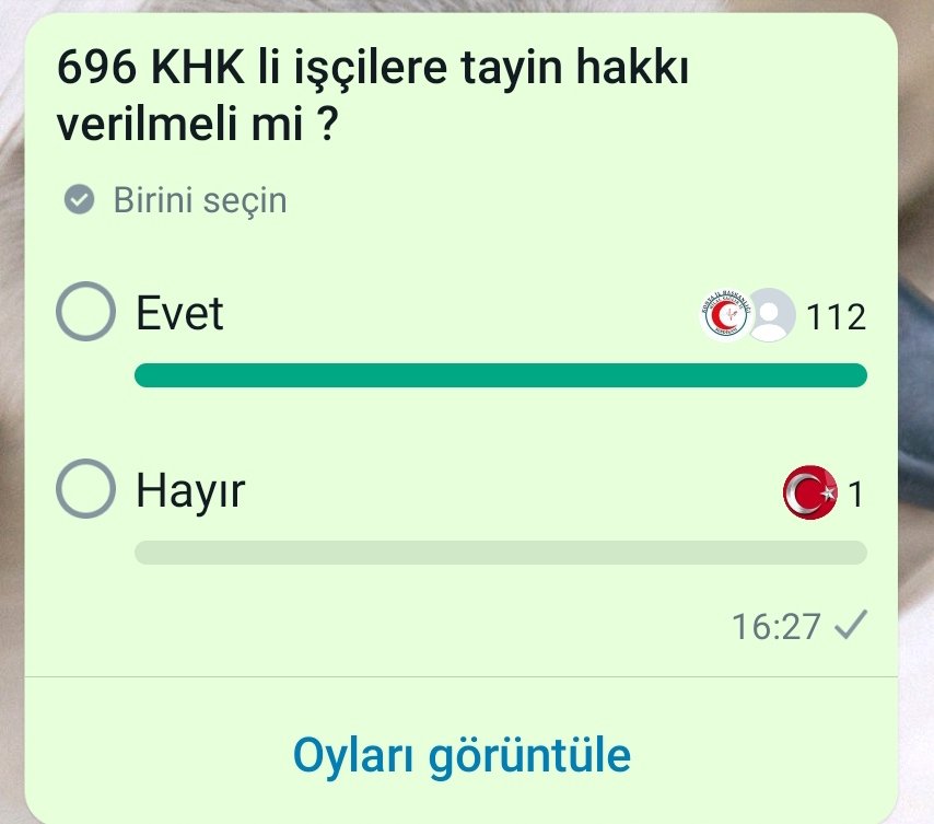 @ozsagliksen @hakiskonf @devletsert @csgbakanligi @isikhanvedat 696 KHK li işçiler tayin hakkı istiyor kısa süreli bir anket ortada gerekli çalışmanın en kısa sürede çözülmeli aileler kavuşmali işçi istediği ilde görev yapmalı