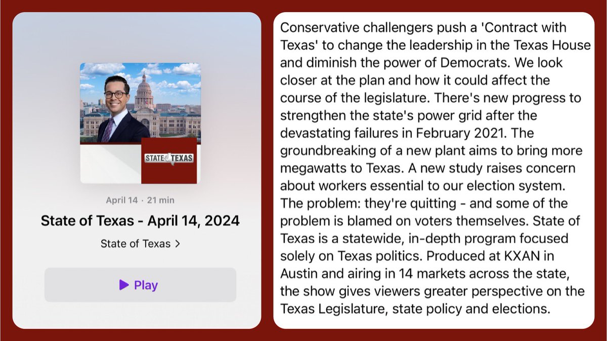 A new episode of @KXAN_News’ State of Texas Podcast is out! LISTEN & SUBSCRIBE: apple.co/4cTsKUT 🎧