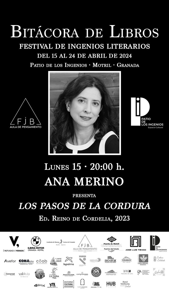 _GerardoMartin_'s tweet photo. Mañana, primer día de Bitácora de Libros.
👉🏼 20 h. la escritora y poeta @AnaMerinoPoeta presentará la antología 𝙇𝙤𝙨 𝙥𝙖𝙨𝙤𝙨 𝙙𝙚 𝙡𝙖 𝙘𝙤𝙧𝙙𝙪𝙧𝙖 (Ed. @reinodecordelia, 2023)
#Motril #BitácoradeLibros #AuladePensamiento #PatiodelosIngenios #RefugiodeVersos #DíadelLibro https://t.co/GT4DwQcYcq
