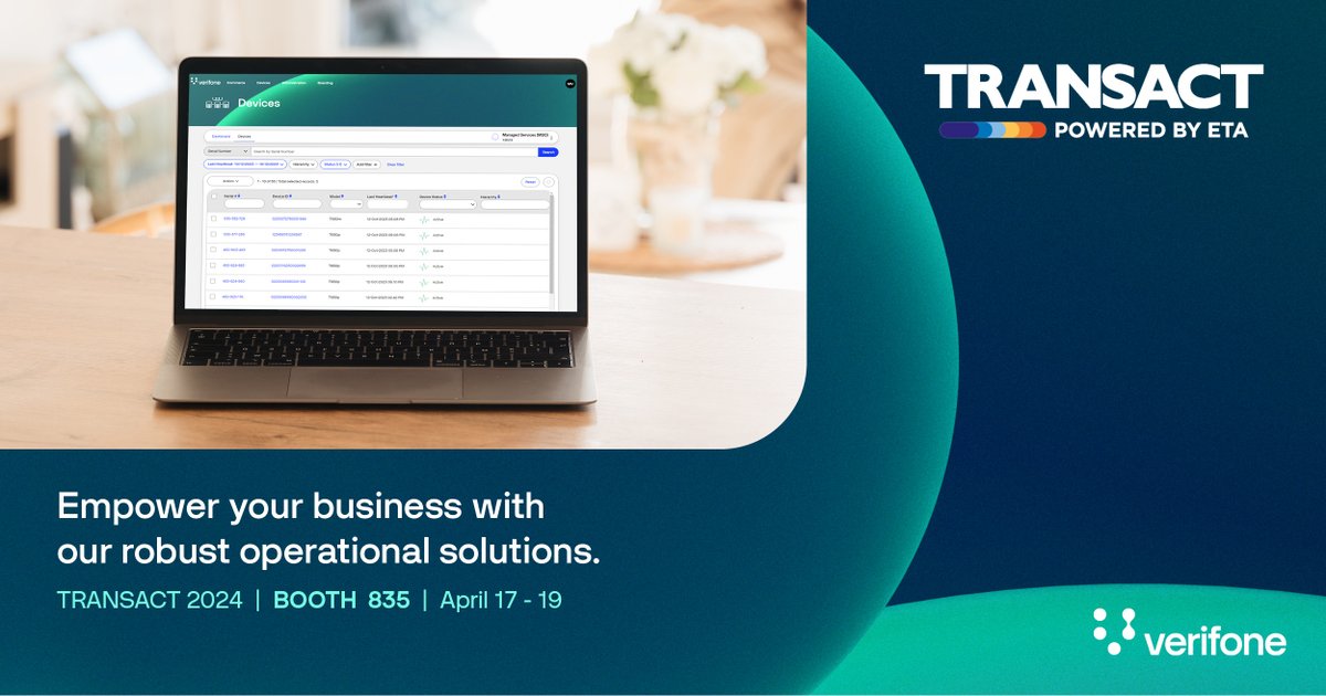 Verifone's tweet photo. Excited for #TRANSACT2024? We are too! Explore our comprehensive operational services, enhancing merchant experiences and optimizing your business operations. With our end-to-end payment solutions, we've got you covered! Book your meeting with us today: https://t.co/if63I5xlKf. https://t.co/gipJeDzOrp