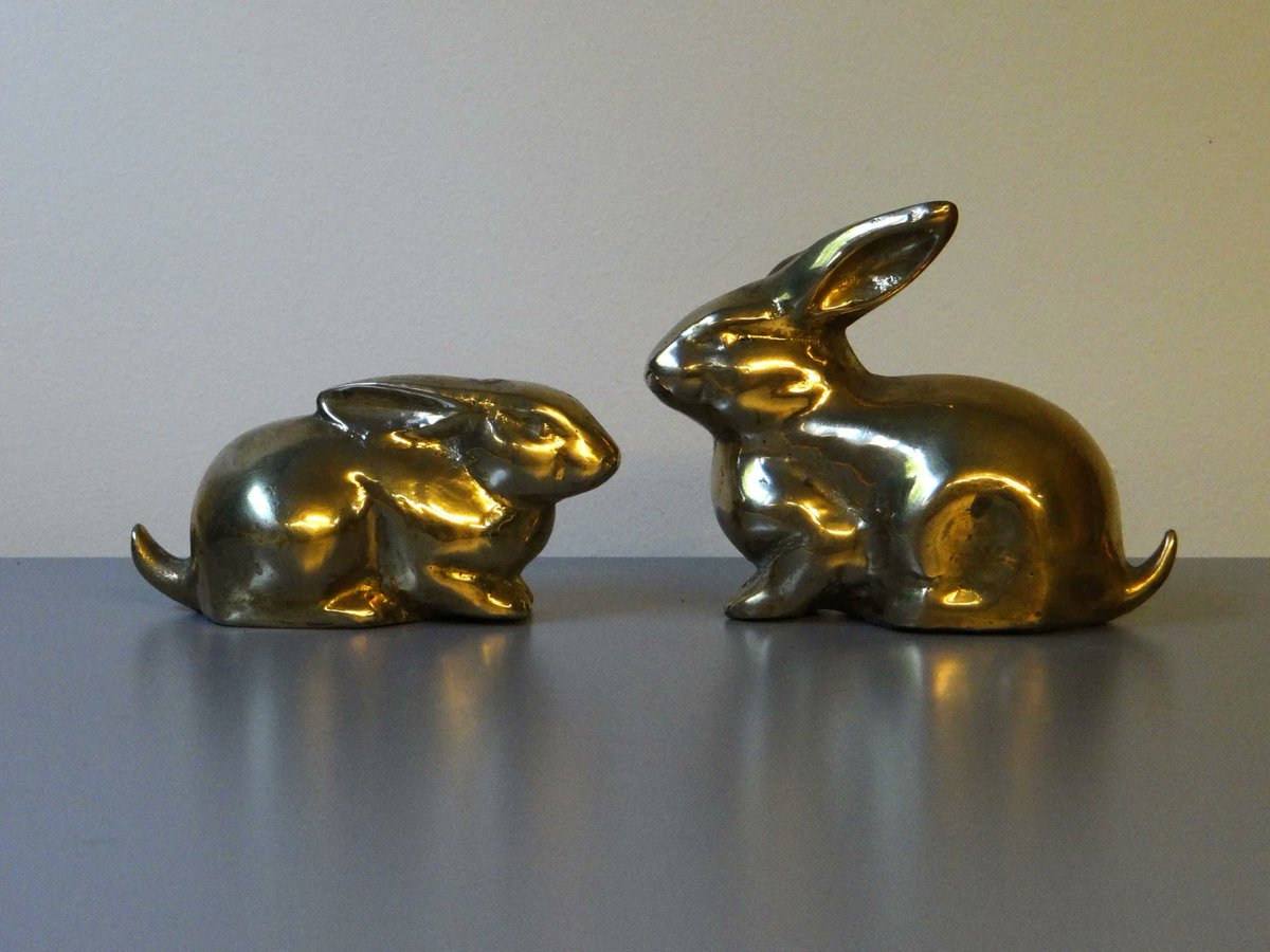 Vintage gilded rabbits, golden #bunnies #hares #newborn #giftideas #statuettes #nursery #rabbits #homedecor #etsyfinds #vintage #decor #onlineshopping #HomeStyle #DecorateWithArt #CreativeSpaces #elevateYourDecor Available here elementsdeco.etsy.com/listing/152536…