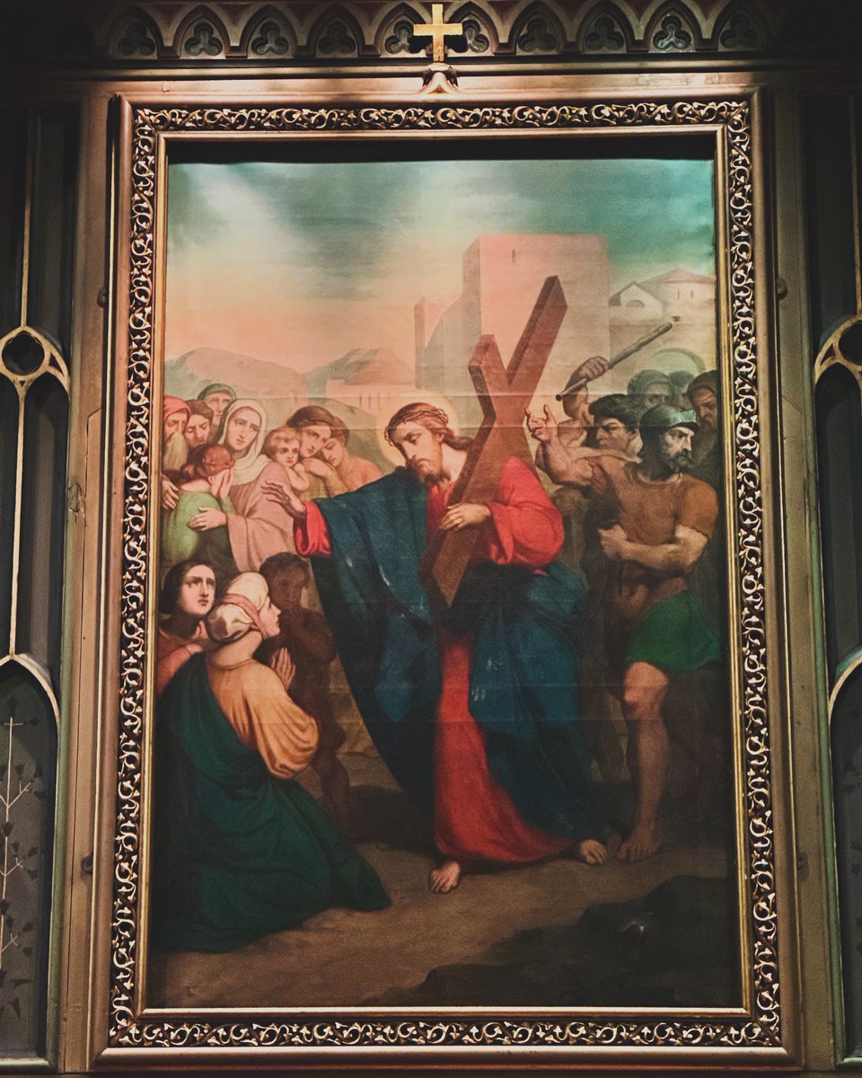 The highlight of our trip to Montreal was visiting Notre-Dame Basilica. I felt surrounded by sacred beauty. But this painting brought me to my knees: Jesus walking to his death, carrying his own cross, cruelty at his back. Yet the weight of this pain didn’t break his spirit. He