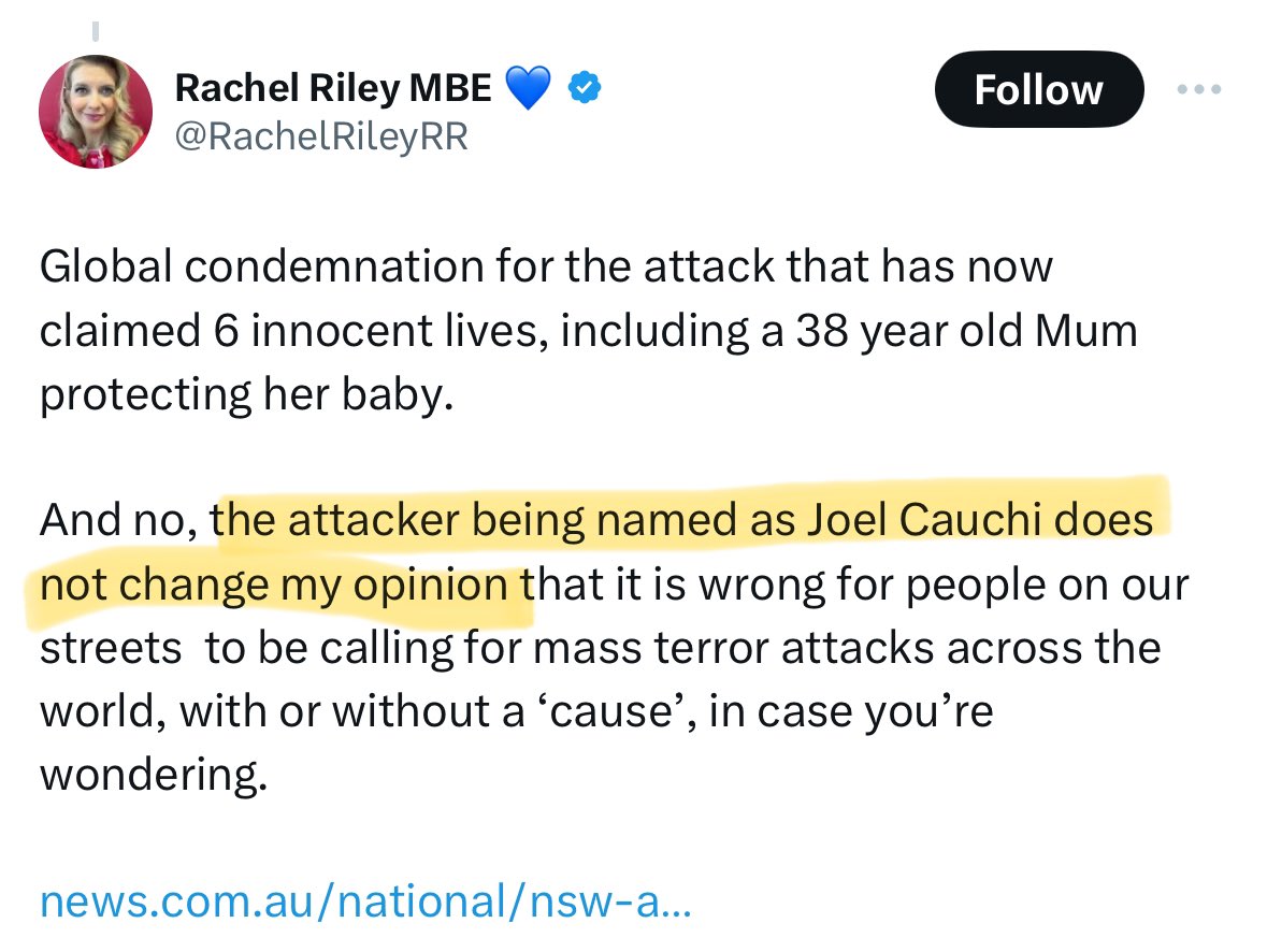 If I had made no assumptions in my original tweet about the ethnicity or religion of a knife-wielding murderer, I too would definitely emphasise that only in my follow-up tweet after the name of the murderer had been revealed, because that makes perfect sense.