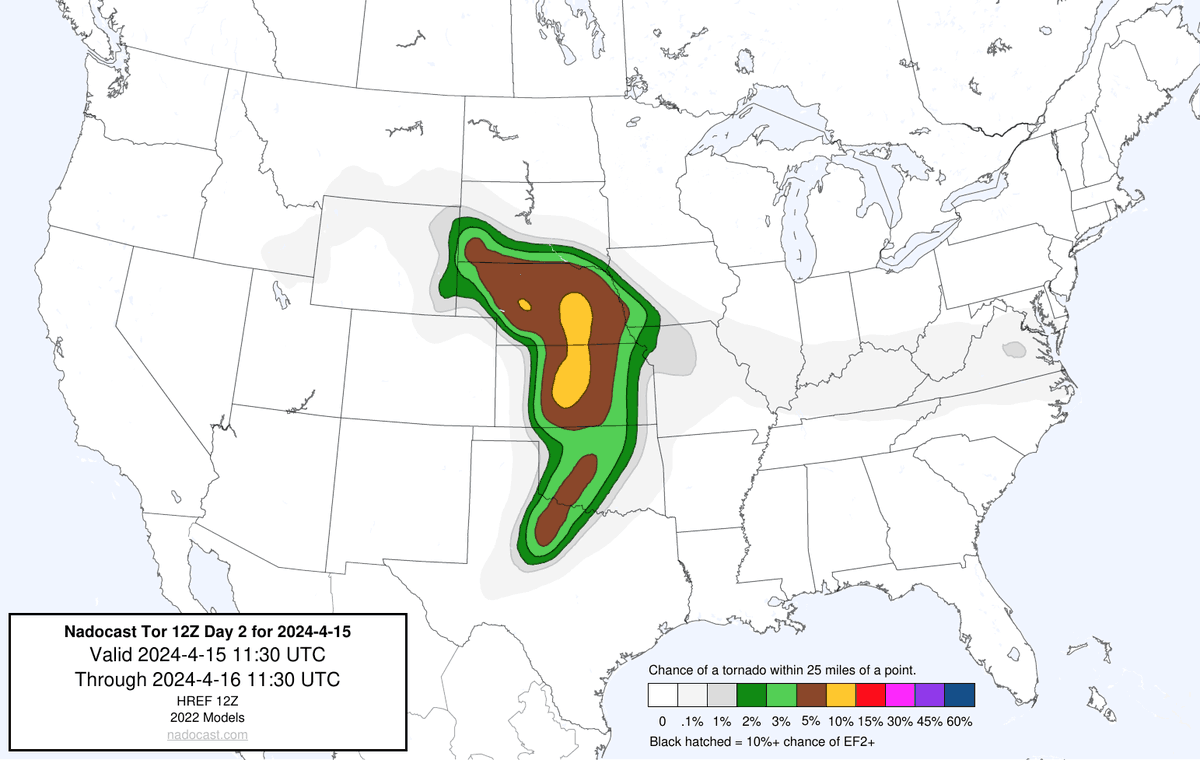 12Z Day 2 Tornado Forecast for 2024-4-15 (New New 2022 Models)