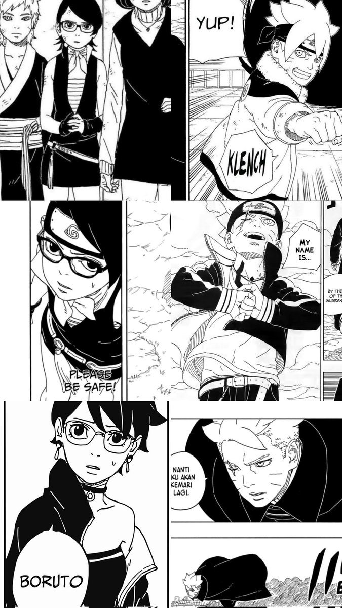 Sarada when she is worried and thinking about Boruto's safety because he should leave the village.