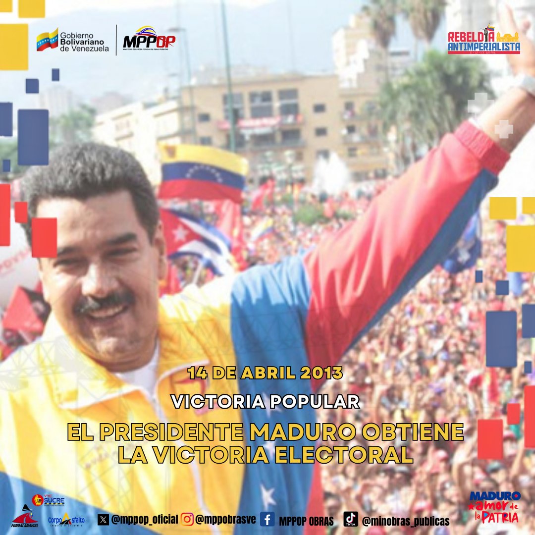 #14Abril 2013: El presidente @NicolasMaduro obtiene la victoria electoral. El hombre al que Hugo Chávez ungió como sucesor político, Nicolás Maduro, logró el triunfo en las elecciones presidenciales de Venezuela #DaleConMaduro  @GRaulparedes