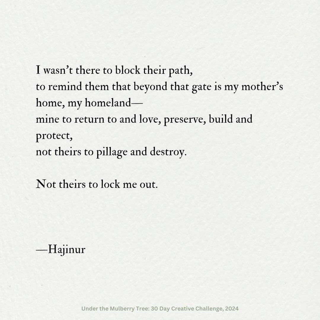 I came back to that path with a decade of longing, and walked through that gate a stranger come home, and left again… — Hajinur’s response to Day 2 😍 #UyghurAnthology30