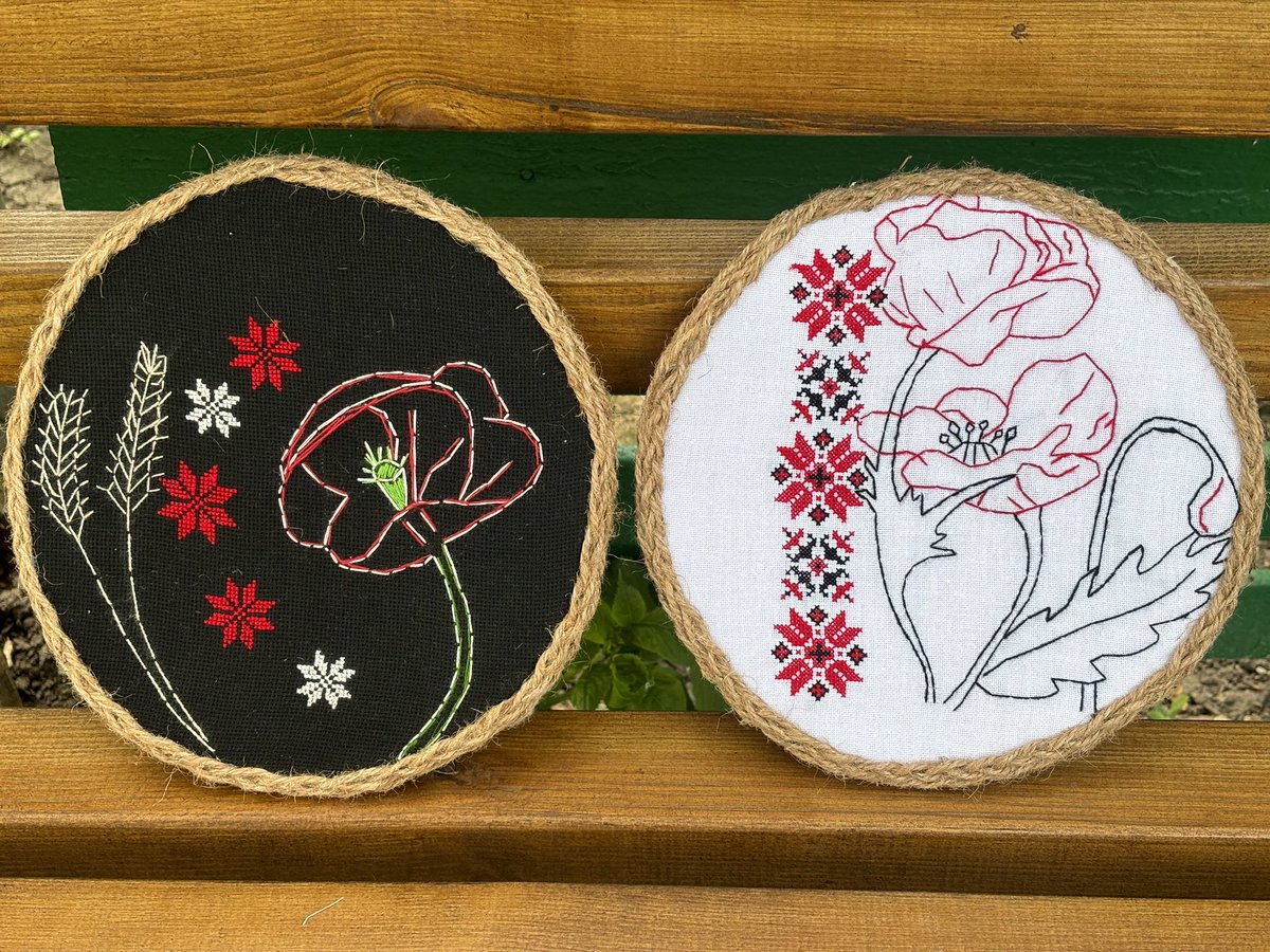 Two embroidered pictures, $65 for both.