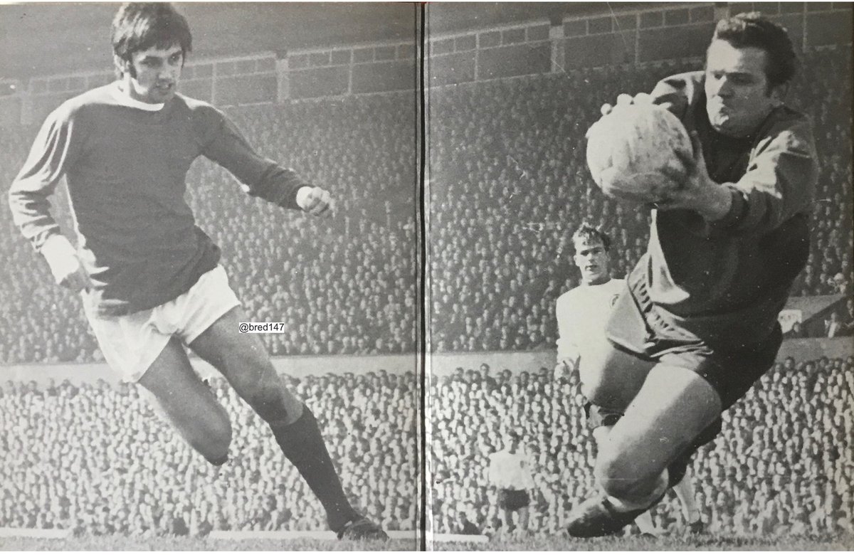 George Best. In action in 1968 against Liverpool keeper Tommy Lawrence. #mufc