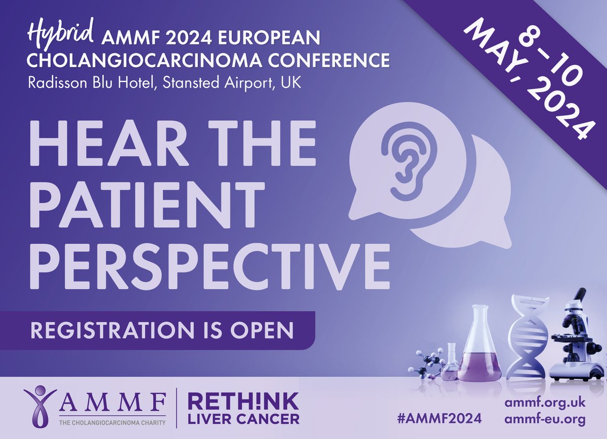 We are delighted welcome guest #CCA patients, who will share experiences and insights as a patient at #AMMF’s Hybrid 2024 European Cholangiocarcinoma Conference. Register now: ammf.org.uk/ammf-conferenc… #AMMF2024 #cholangiocarcinoma #BileDuctCancer #livertwitter