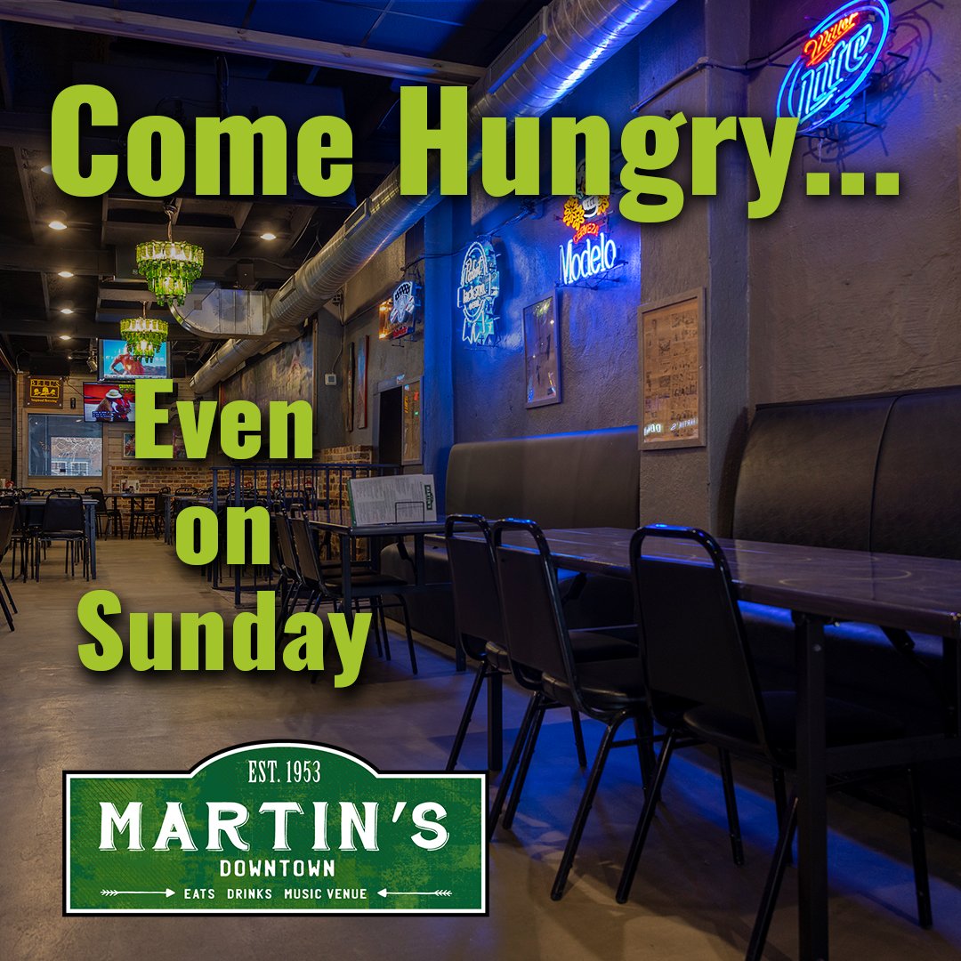 It’s Sunday and yes, our kitchen is open for business! 11A – 9P Come hungry! #ComeHungry #MartinsDowntownJxn #SundayLunch