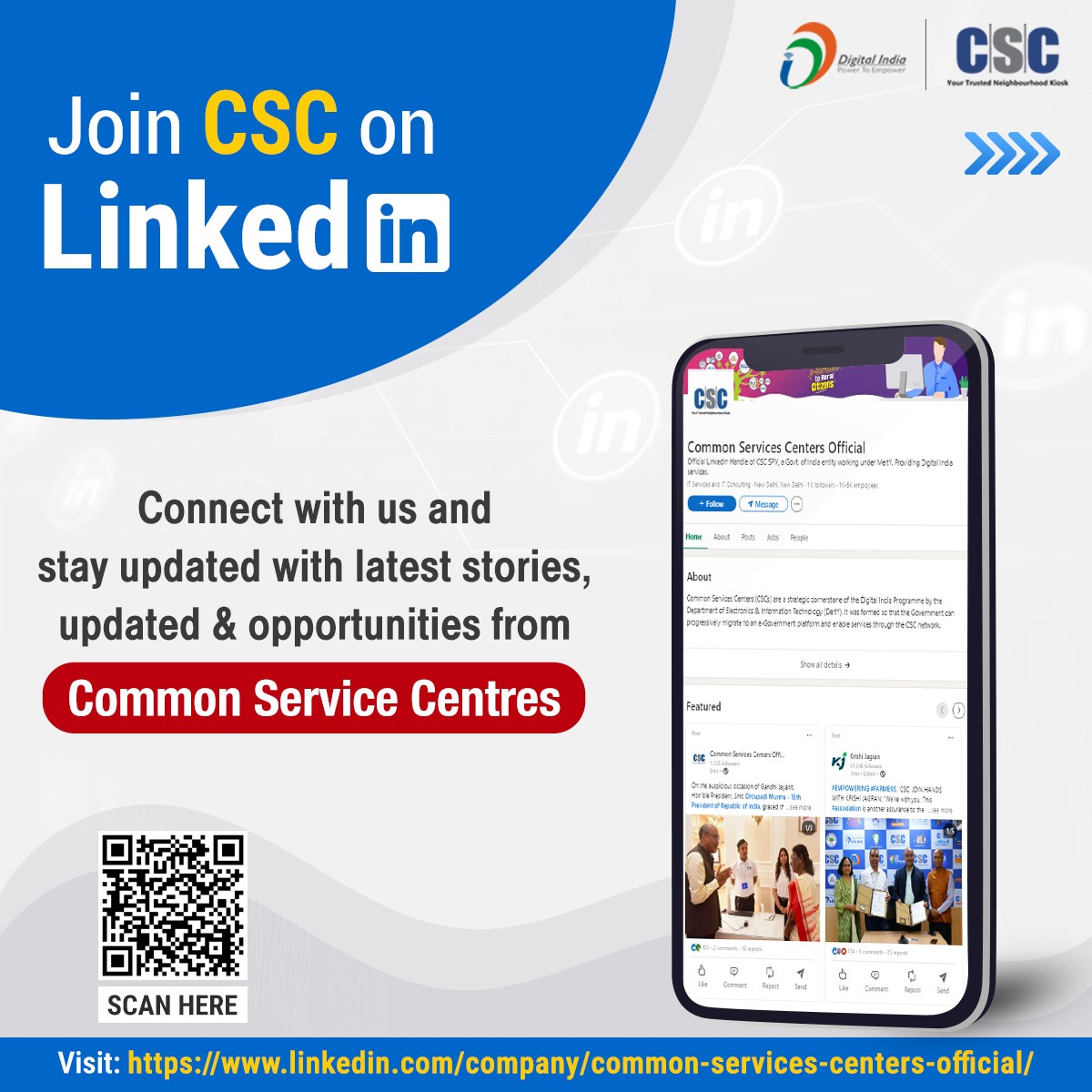 CSCegov_'s tweet photo. Join #CSC on LinkedIn!
Connect with us and stay updated with latest stories, updates & opportunities from Common Services Centres.
Visit the link to follow us on #LinkedIn- https://t.co/Ak7KYzWxII
#DigitalIndia #CSCLinkedIn #FollowCSC #CSCOnLinkedIn #FollowUs #DigitalInclusion https://t.co/i0KUfewUpD