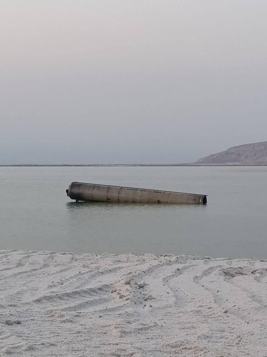 Remains of an Iranian Emad medium range ballistic missile floating in the Dead Sea.