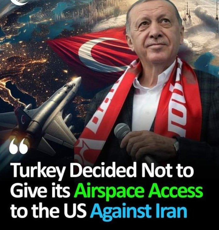 Breaking News......Turkey's President Recep Tayyap Erdogan firmly denied US access to its airspace for potential operations against Iran.. #Turkey #Iran #Israel