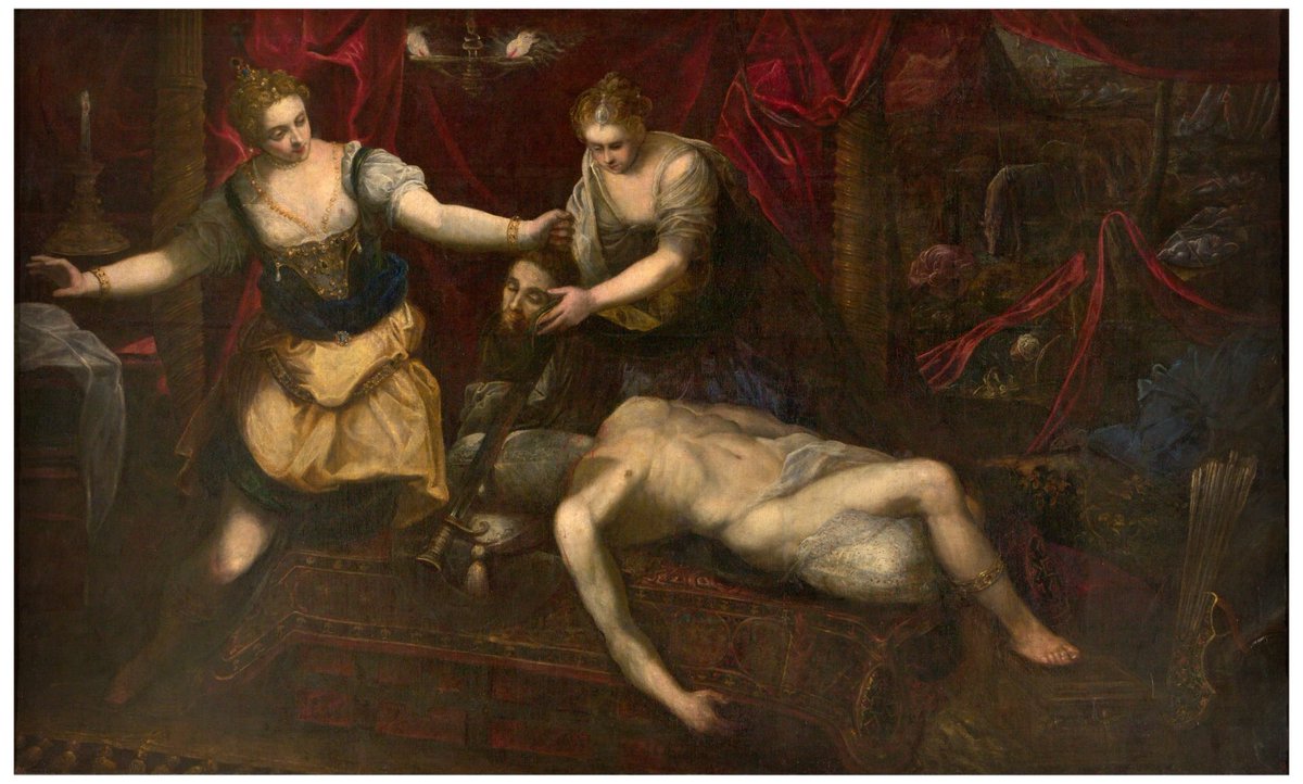 El @museodelprado expone en la sala 25 (Galería Central) el gran cuadro de Judit y Holofernes de Domenico Tintoretto. Obra magnífica (en la que no he profundizado demasiado, la verdad, y sin duda debería) pero que no sé cómo estará colocada. Parece que no se ha retirado nada.