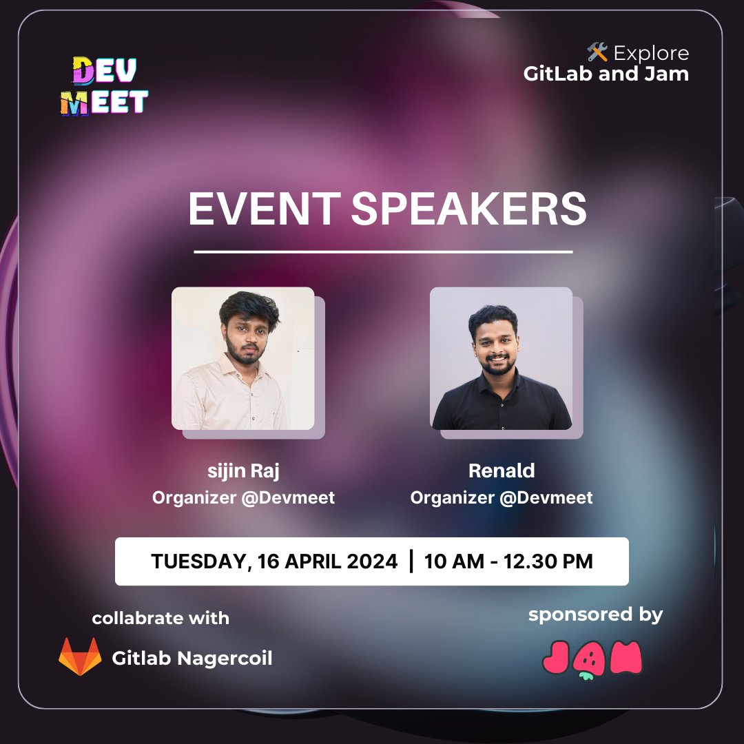 DevmeetLive's tweet photo. 🌟 Exciting Announcement! 🌟 We're thrilled to introduce our amazing lineup of speakers for the upcoming JamBug Meetup! 🎤 #meetup #event @Sijinraj16  @Renald__A @jamdotdev https://t.co/QBoTOTQUy1