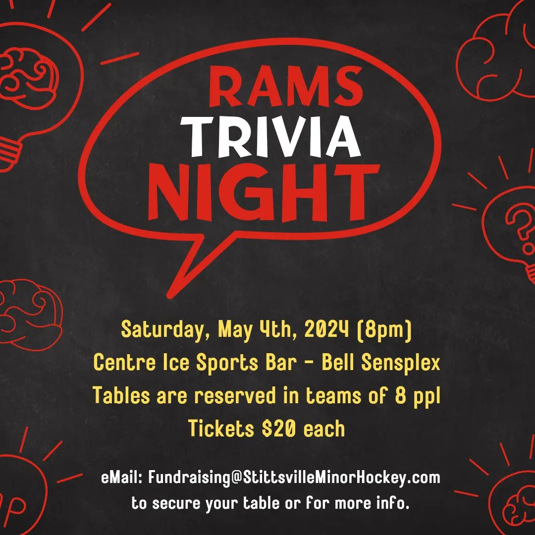 Tables are filling up! You don't need to be a trivia expert, just willing to come out and socialize with other awesome #SMHA people 👍☺️
<a href="/StittsCentral/">Stittsville Central</a>
