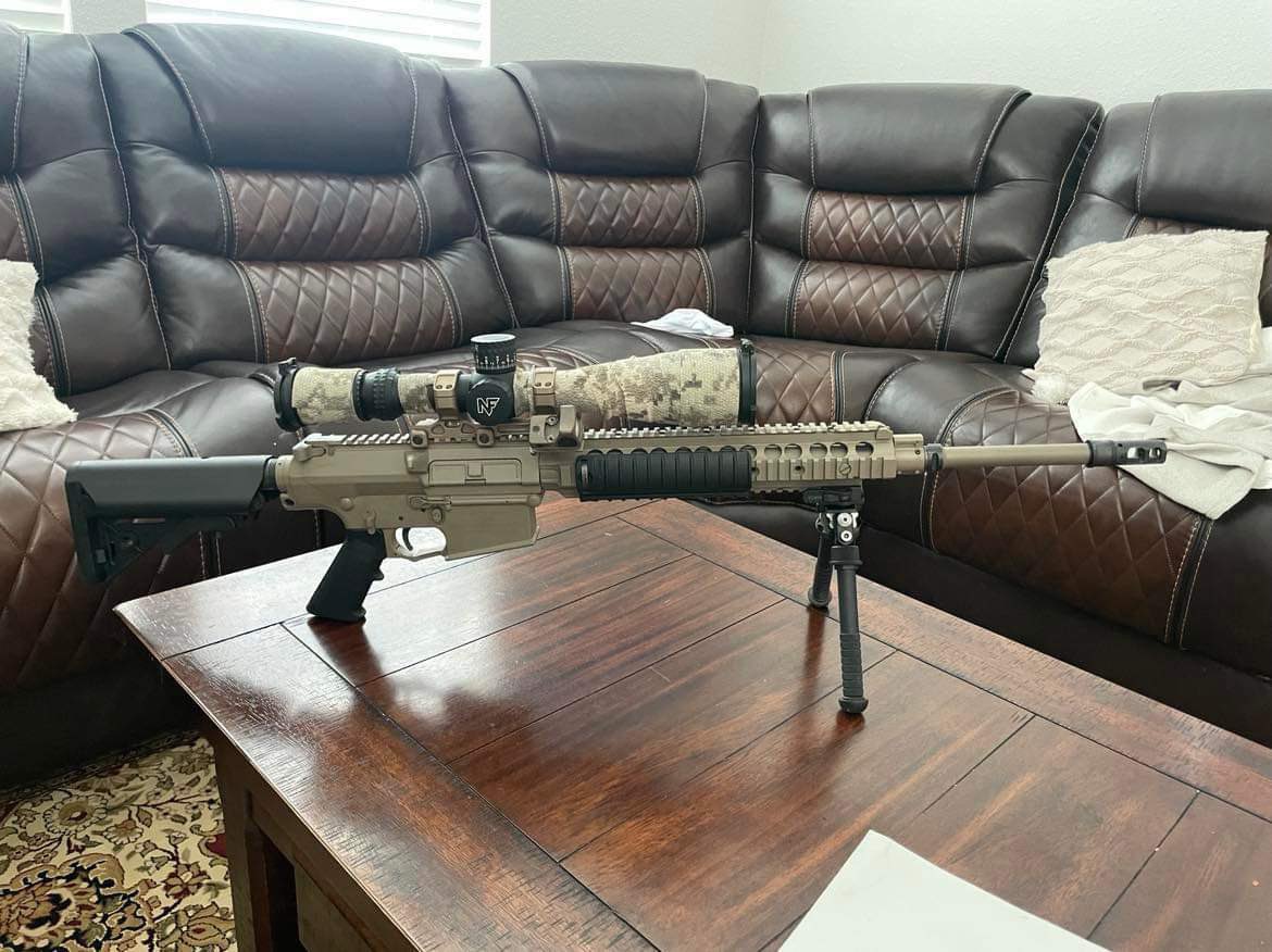 Client pic… keep them coming. KAC SR25 with NightForce 5-25x in Badger C1 mount with offset RMR.