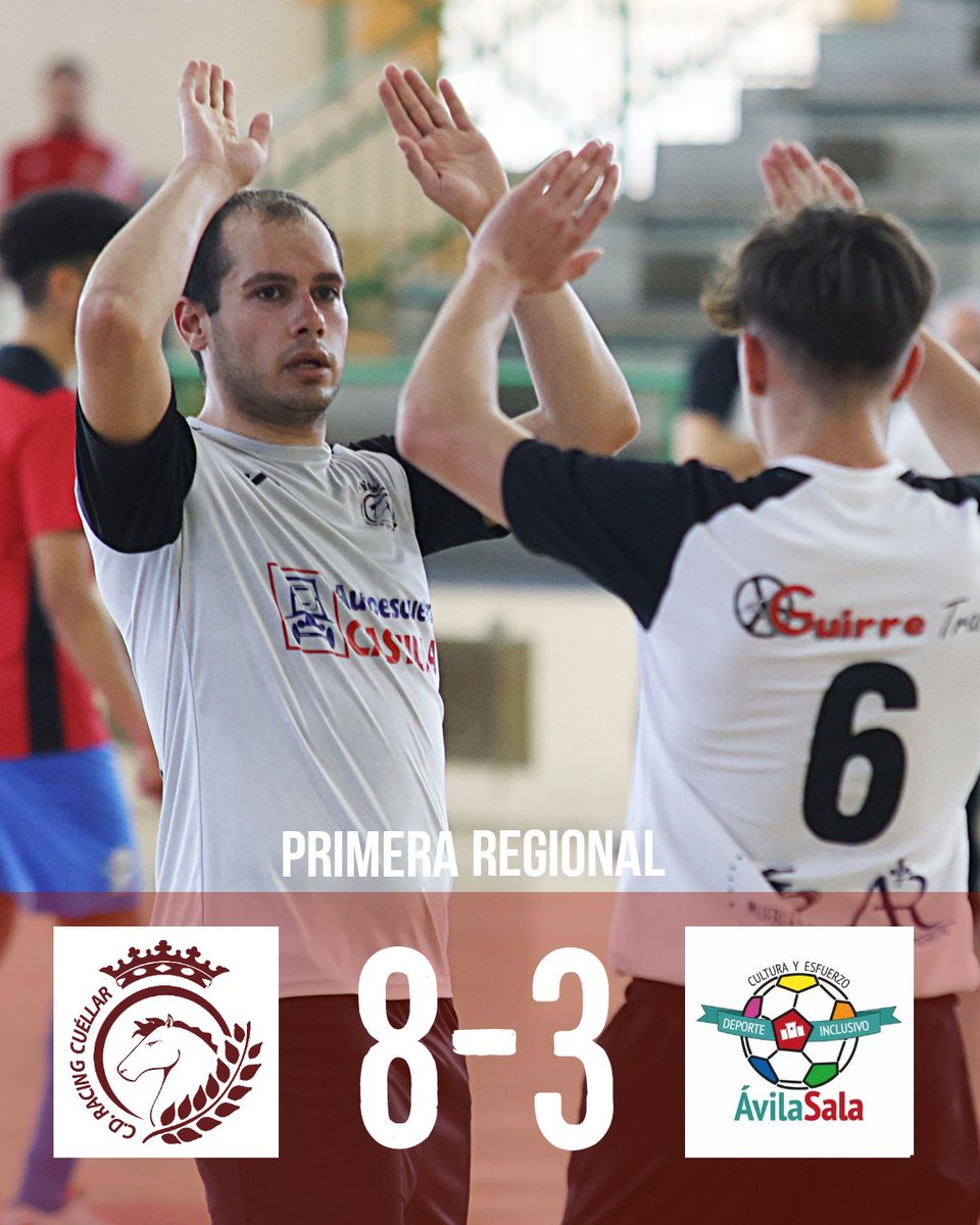 rcuellarfs's tweet photo. #PRIMERAREGIONALFS 
Jornada 21 | Victoria del Racing Cuéllar por 8-3 sobre @AvilaSala_ en el polideportivo Santa Clara de #Cuéllar.
#FútbolSala #futsal #SoyDelRacingCuéllar https://t.co/UKMzHLRZh8