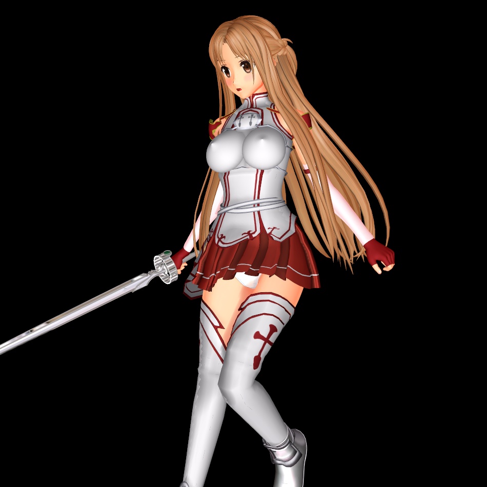 リクエスト用に組んだ原作衣装版アスナ

スカートは設定通りの長さなのに
少し動かすだけでパンツが見えてしまう。
全年齢バリアが無いとこんなにも
えっちなコスチュームになってしまうのだ 