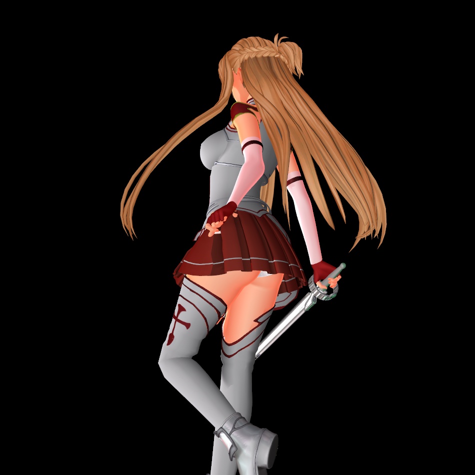 リクエスト用に組んだ原作衣装版アスナ

スカートは設定通りの長さなのに
少し動かすだけでパンツが見えてしまう。
全年齢バリアが無いとこんなにも
えっちなコスチュームになってしまうのだ 