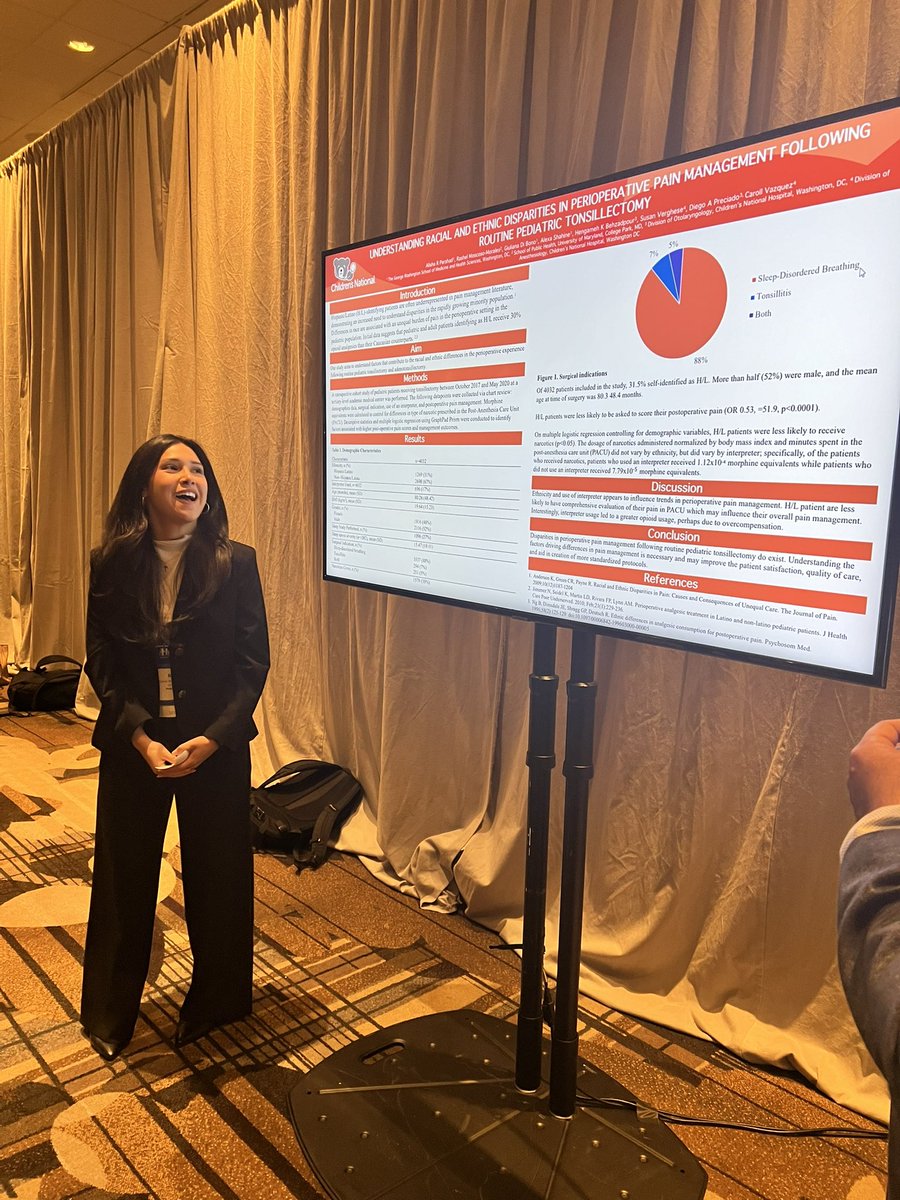 From patient at @ChildrensNatl to now presenting at #SpaAnes24 it was a full circle moment for undergrad student Rashell M. Excellent work highlighting the collaboration between ENT and #PedsAnes Division @BearAnesthesia