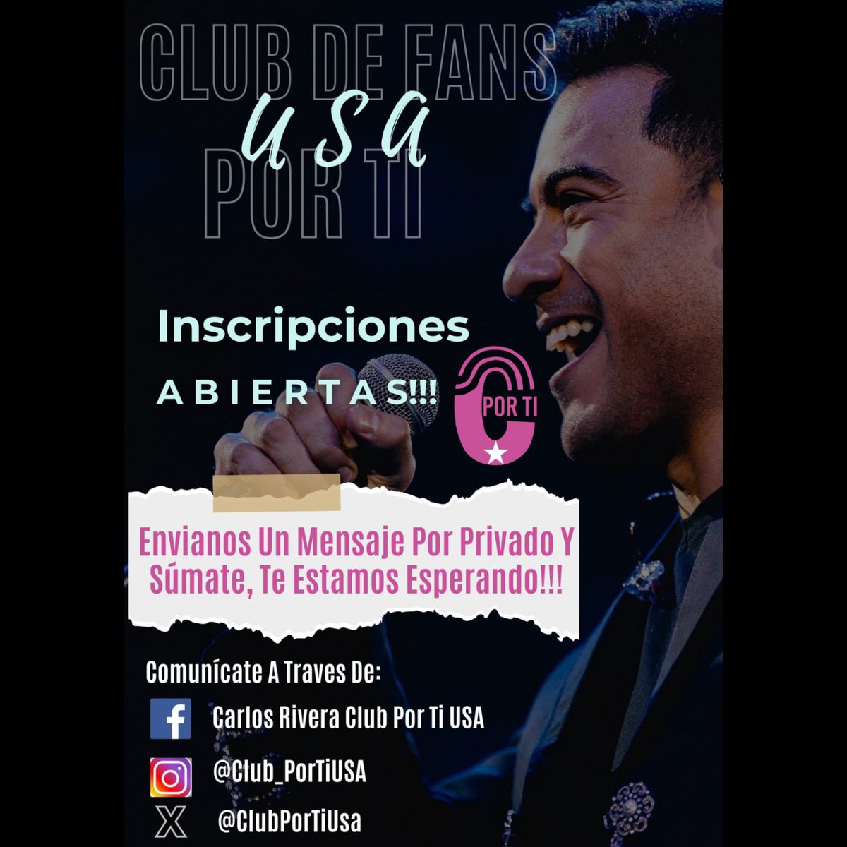 ClubPorTiUSA's tweet photo. Te estamos esperando , únete y forma parte del Club Por ti 
Se un riverista de corazón 

@_CarlosRivera @mikenoriega @sonymusicmexico @sonymusicca @WestWoodEntt @CR_ClubPorTi @ClubPorTiUSA https://t.co/IDqRhRN26K