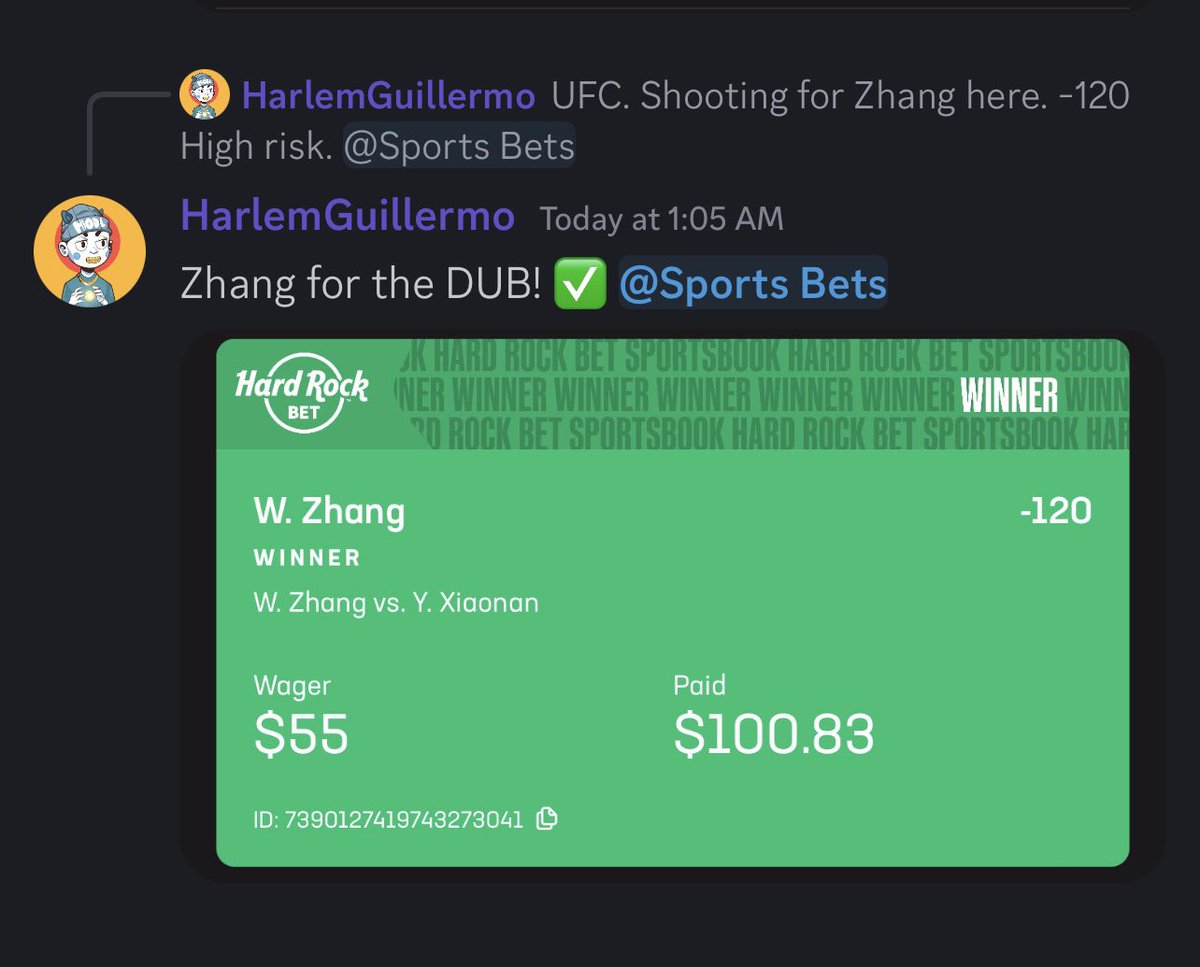 Zhang for the win last night! +81% ROI ✅