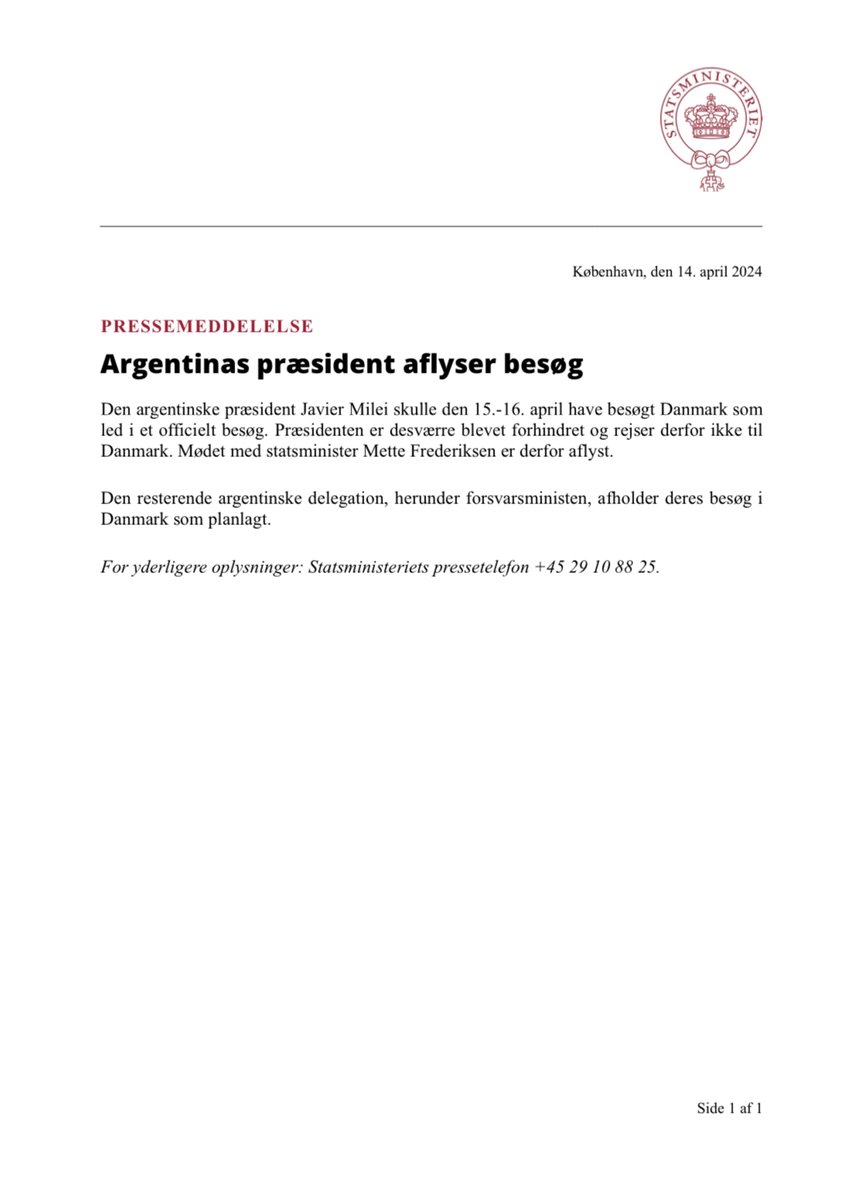 Argentinas præsident aflyser besøg