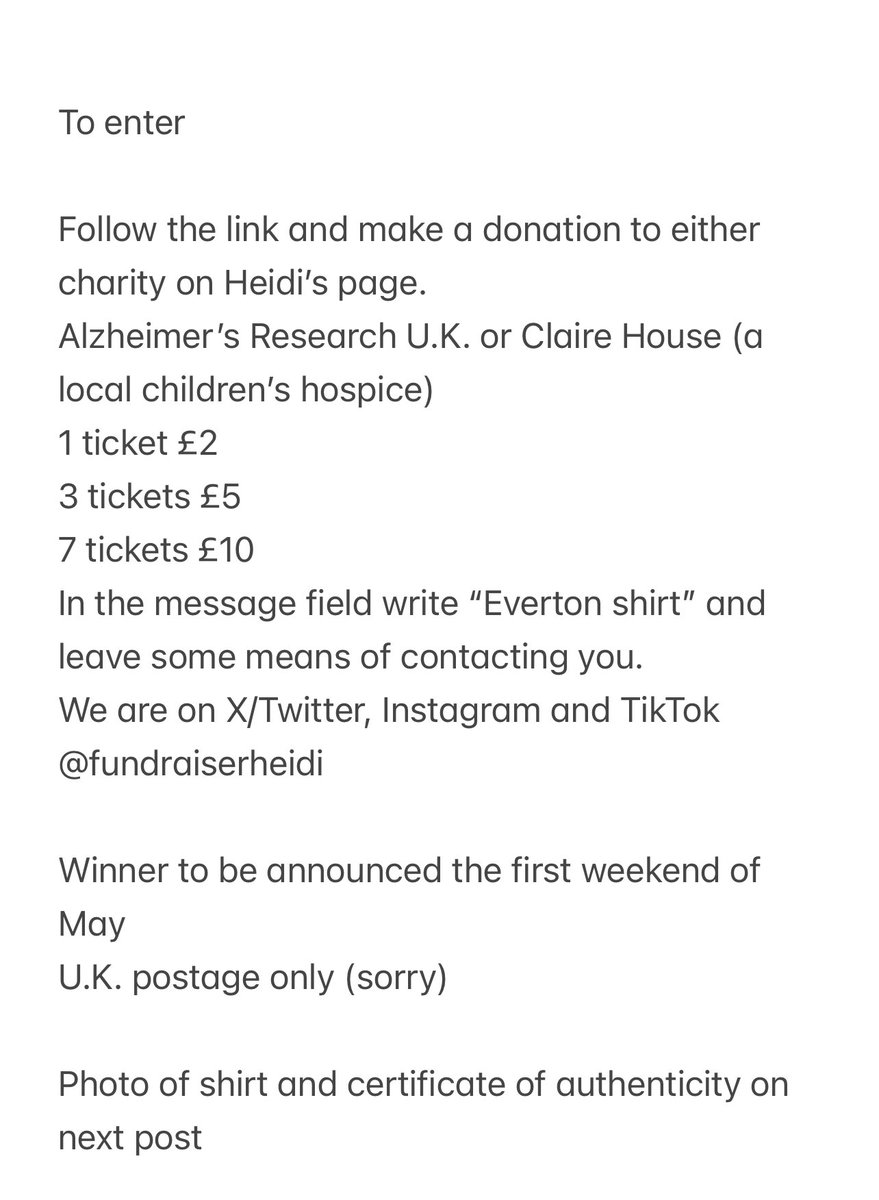 Thanks to @Everton we have another signed Everton shirt to raffle off for Heidi’s fundraising. Tickets £2. Please repost/quote post for us. justgiving.com/team/heidipower @Lea_EFC @TonyBellew @TOFFEEBLUECAST @nkh12349 @efc_fanservices @EvertonNewsFeed @TheEvertonEnd @EvertonBlueArmy