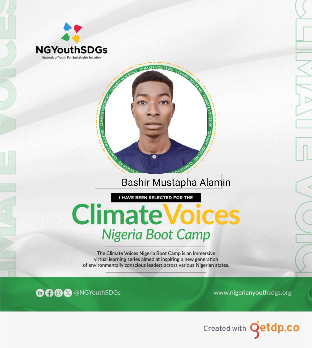 Thank You Climate Voices Nigeria Boot Camp Team,

I'm Very Delightful And Indulgence To Share That I've Been Admitted To The Climate Voices Nigeria Boot Camp!

@NGYouthSDGs

#ActionForClimate
#climateaction 
#sustainability 
#climatechange
#climatevoicesng