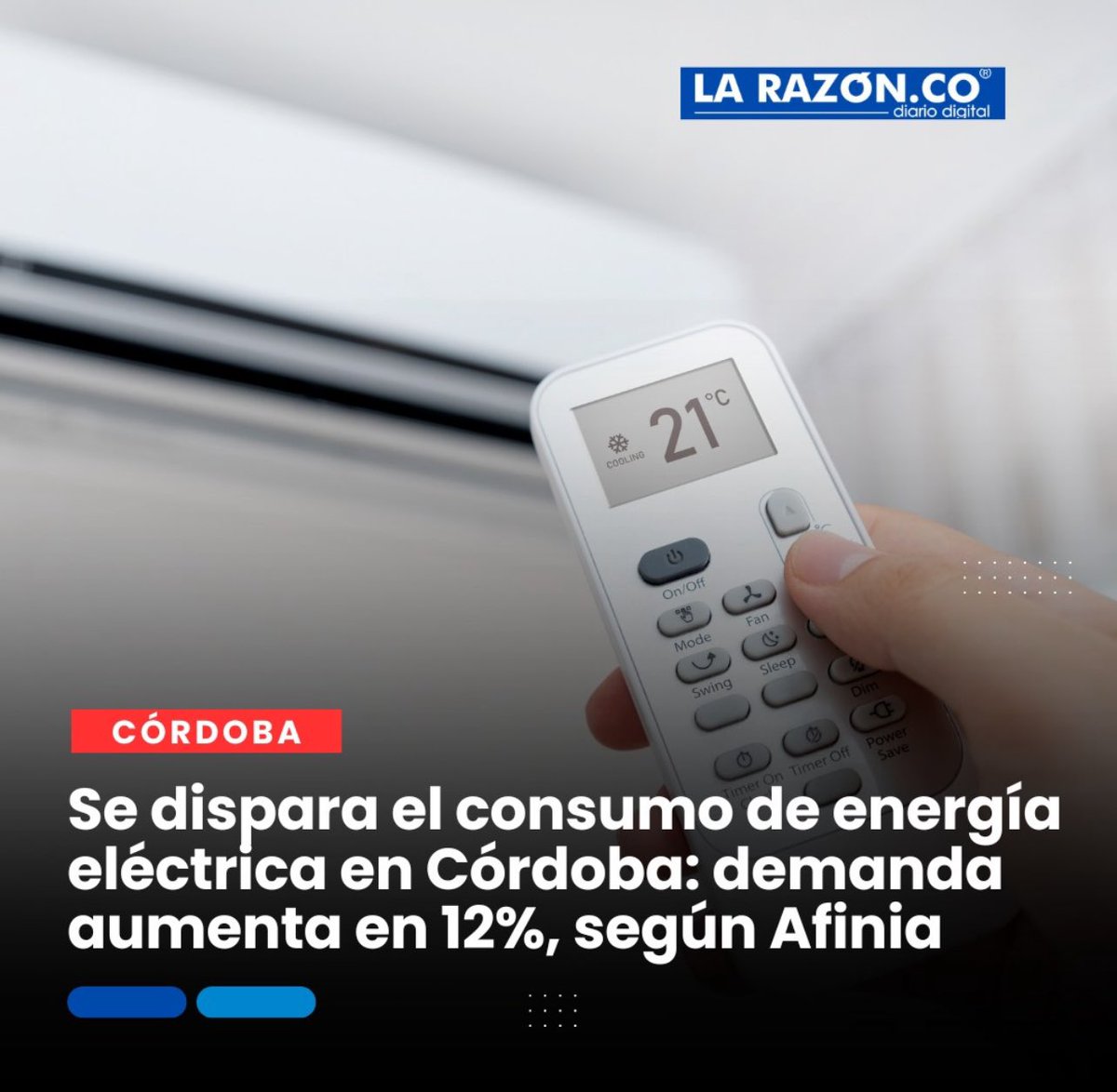 Se dispara el consumo de energía eléctrica en Córdoba: demanda aumenta en 12%, según Afinia larazon.co/temas-del-dia/… vía @LaRazonCo