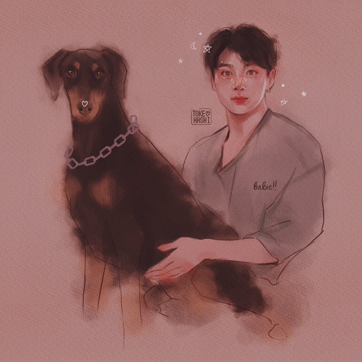 my old sketch of jungkookie and bam 🥺🐾