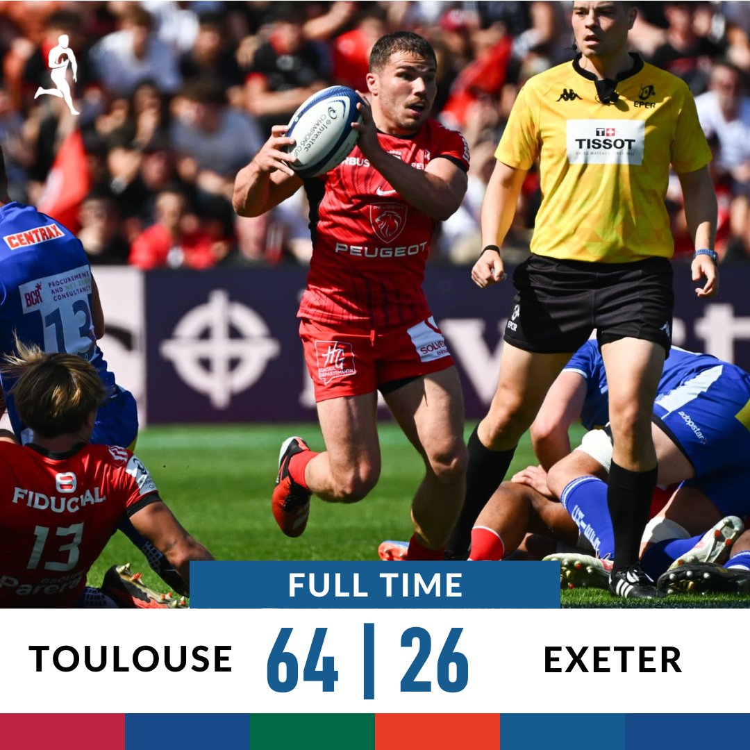 Toulouse turn it on in the second half and leave Exeter in their dust. Toulouse will face Harlequins in the Champions Cup Semi Final 📲 onelink.to/2ys565