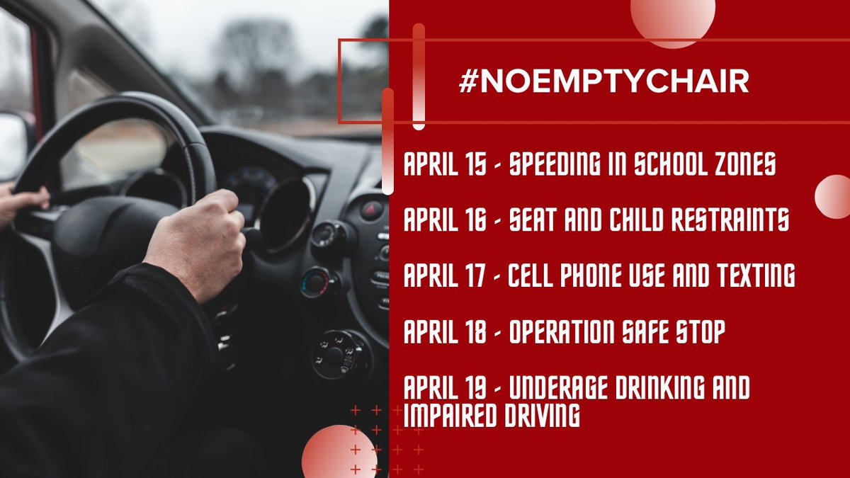 This week, RPD joins @NYSGTSC's “No Empty Chair” Campaign. April 15-19, we spread awareness on teen driving safety for a safe prom & graduation. SRO's educate teens. CPOP, Traffic Safety Unit & Patrol enforce laws near schools, targeting specific infractions. #NoEmptyChair