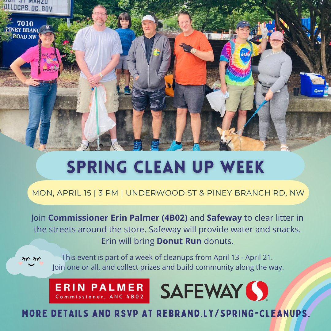 It was a ☀️beautiful☀️ #SpringCleanUpWeek morning with Commissioner @johnson4b06 & neighbors! 1️⃣4️⃣ volunteers participated 1️⃣6️⃣ bags of litter collected (4️⃣2️⃣ total) Join us tomorrow, Apr 15 at 3 pm by Safeway on Piney Branch NW and throughout the week: rebrand.ly/Spring-CleanUps.